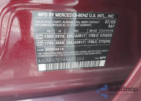 2004 Mercedes-Benz Ml 350 4Matic z USA, uszkodzony, nr VIN 4JGAB57E14A465363